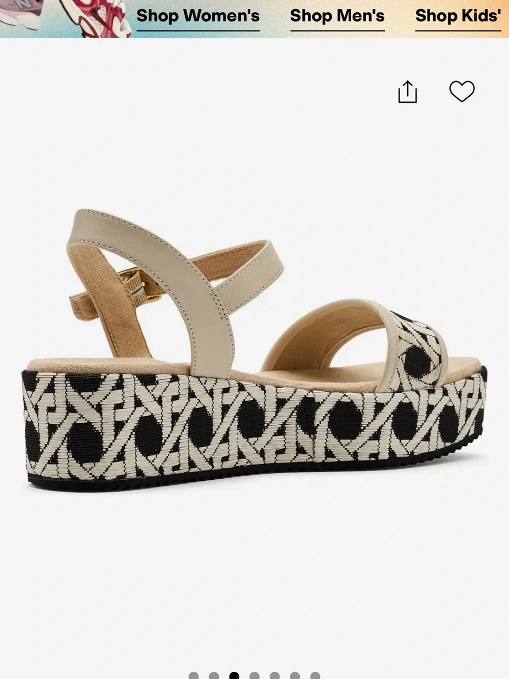 Vaneli Beige Leather Strappy Platforms with Black & Cream Geometric Woven Sole